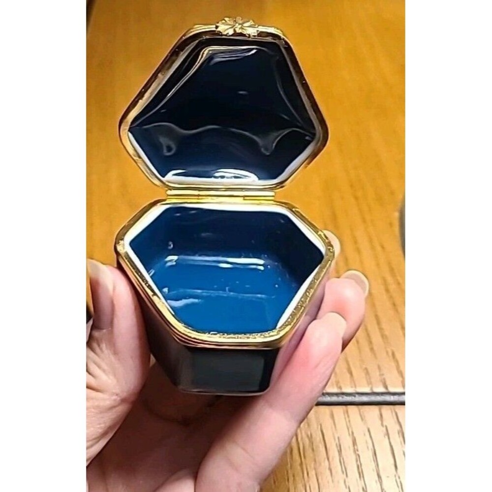 Vtg Limoges France Porcelain Dark Aqua Blue trinket Box Pill Box 2x2.25x1.5 NEW - Picture 8 of 12